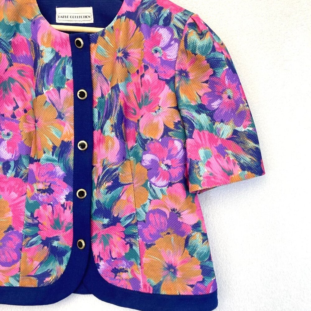 Pablo Collection Button Up Floral Blazer Jacket 8P Petite 8 Colorful 1/2 Sleeve - Picture 3 of 11